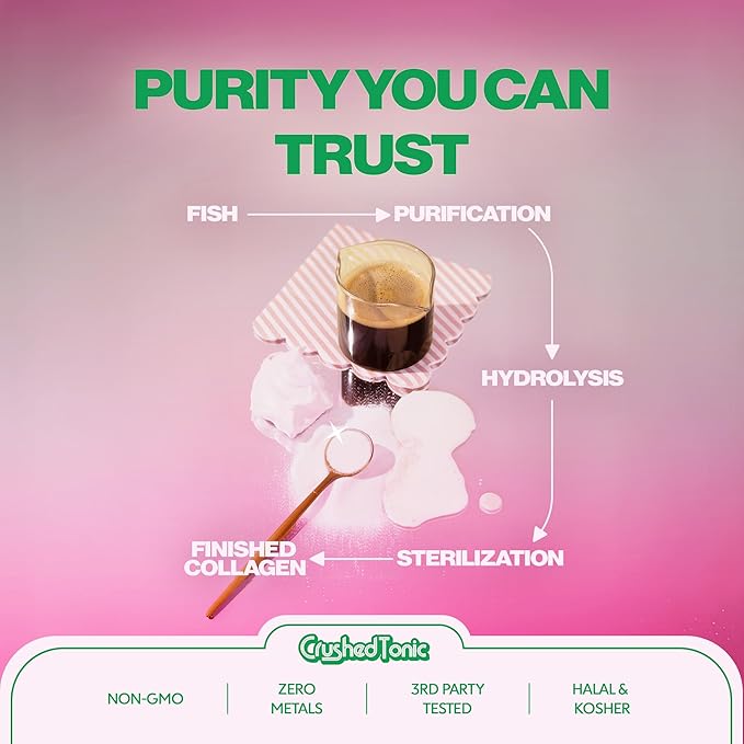 Crushed Tonic Korean Beauty Collagen | Hydrolyzed Bovine Collagen Peptides for Skin Glow Hair &amp Nails | K-Beauty Drink | Gluten-Free Halal &amp Kosher (Strawberry Milk 5 Servings (50 g) Mini