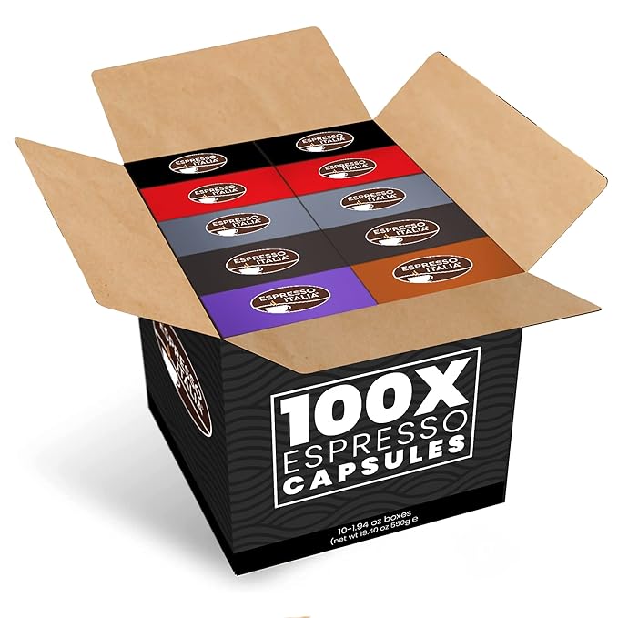 ESPRESSO ITALIA 100 Count Variety Pack - 6 Blends of Capsules compatible with Nespresso Original Line Machines Medium-Dark Roast Assorted Italian Coffee Pods Intensity 6-12 Arabica and Robusta.