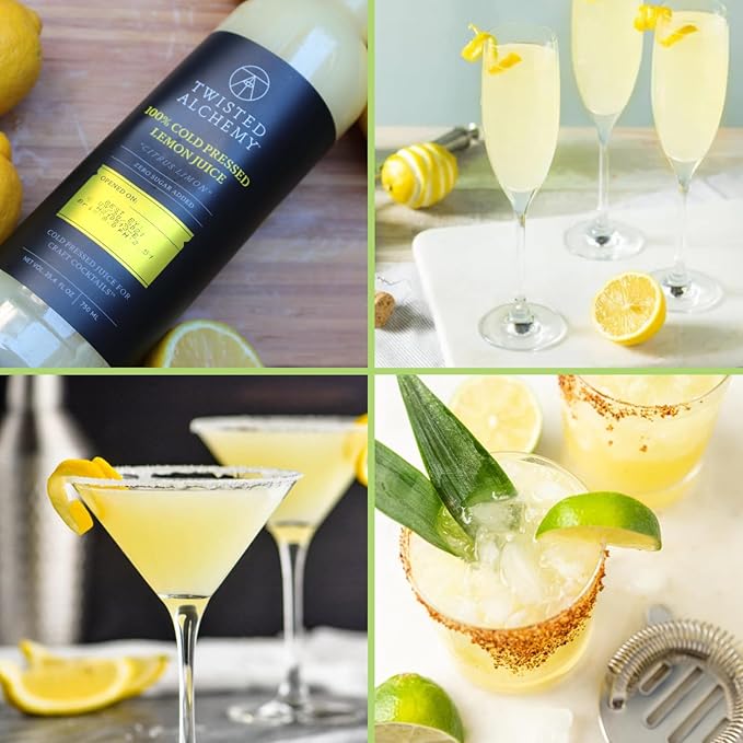 Twisted Alchemy Cold Pressed Fresh Juice For Craft Cocktails -Fresh All Natural Hand Squeezed Lemon Juice Cocktail Mixer - (25 Oz Bottle Pack Of 3) - Preservative Free Non-GMO 100% Pure -