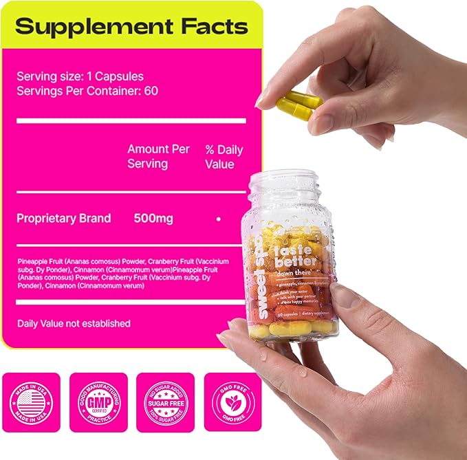Sweet Spot – Pineapple &amp Cranberry Vaginal Health Supplement 60 Capsules – Freshens Taste Promotes Feminine Balance Women's pH Balance &amp Odor Control with Natural Cinnamon Extract – Made i