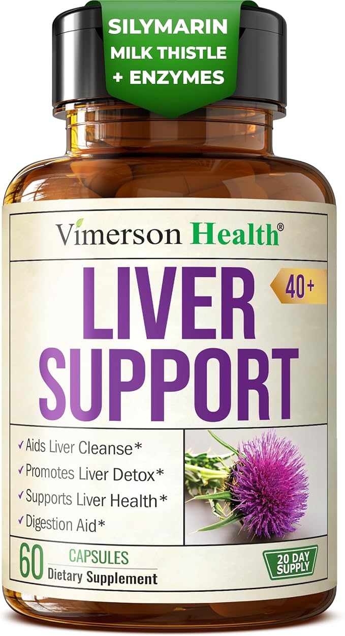 Liver Support with Artichoke Extract Enzymes Silymarin 50% Milk Thistle Dandelion Root Lipase &amp Protease Solarplast® Antioxidants – Supports Detox Digestion &amp Energy. 60 Capsules 20 Day