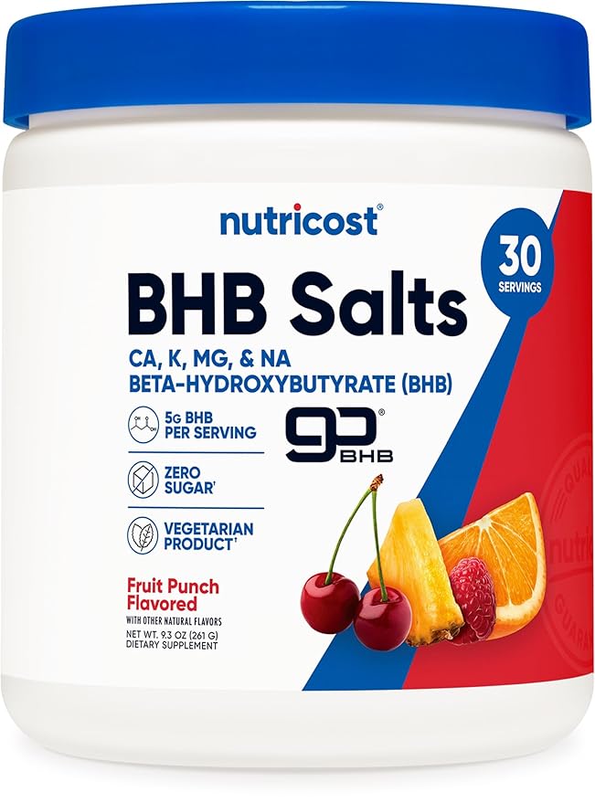 Nutricost BHB Salts Drink Mix (30 Servings Fruit Punch Flavored) (5G BHB Per Serving) - 0G Total Sugars Vegetarian Product