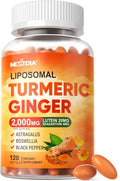 Liposomal Turmeric and Ginger Supplement Pills w/Lutein Zeaxanthin Softgels Organic Turmeric Curcumin with Black Pepper 2000mg Gel Capsules 95% Curcuminoids Superior Absorption Non-GMO 120ct