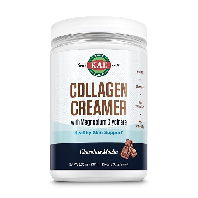 KAL Collagen Creamer Mocha Flavor Keto Coffee Creamer with Coconut Milk Powder Hydrolyzed Collagen Powder Magnesium Glycinate Non Dairy Creamer 60-Day Guarantee 12 Servings 8.36 oz