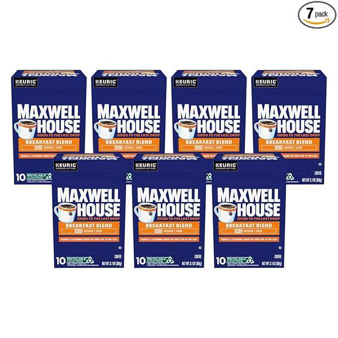 Maxwell House Breakfast Blend Mild Roast K-Cup Coffee Pods 10 CT (Pack of 7)