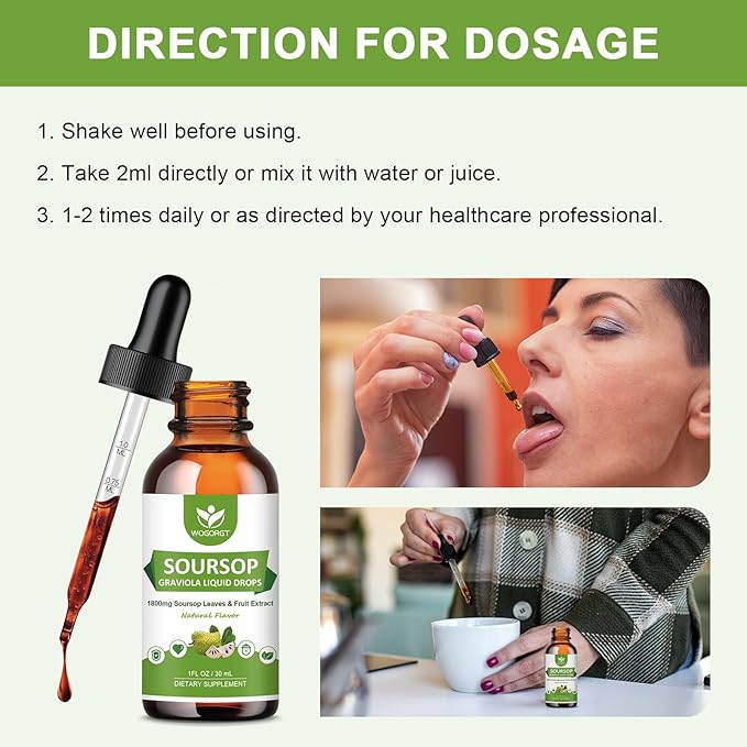 (4 Pack) Soursop Graviola Bitters Liquid Drops - Cell Support &amp Regeneration Immune Support Antioxidant 1800mg Soursop Extract High Absorption Sour sop Liquid Drops Natural Flavor 1 Fl Oz