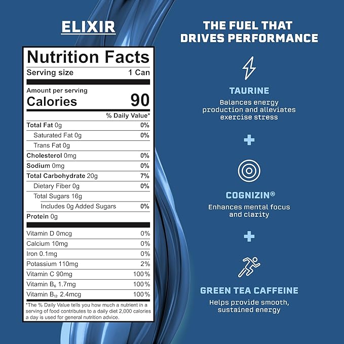 Syncron Elixir Energy Drink Original Flavor With 120mg Natural Caffeine From Green Tea Nootropics and Real Fruit Juice Beverage With No Sucralose or Artificial Sweeteners 12 Pack 12 Oz
