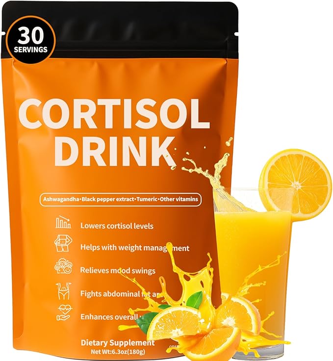 Cortisol Drink Powder | Cortisol Supplements for Women | Ashwagandha L-Theanine Turmeric Root Black Pepper Extract for Relax &amp Focus Healthy Cortisol Levels Mental Clarity Vegan 6.3oz