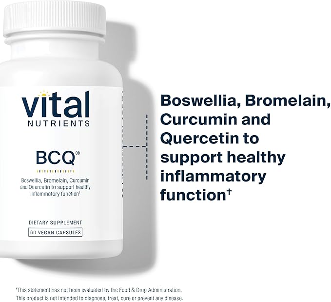 Vital Nutrients BCQ - Vegan Boswellia Bromelain Curcumin &amp Quercetin Supplement - Joint Support Supplement - Supports Sinus &amp Digestive Health - Gluten Dairy Soy Free - 60 Capsules