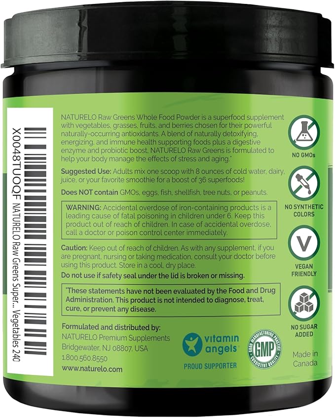 NATURELO Raw Greens Superfood Powder 240 Grams Mixed Berry - Supports Energy Immunity and Detox - Includes Spirulina Wheat Grass and Organic Greens for Whole Food Nutrition