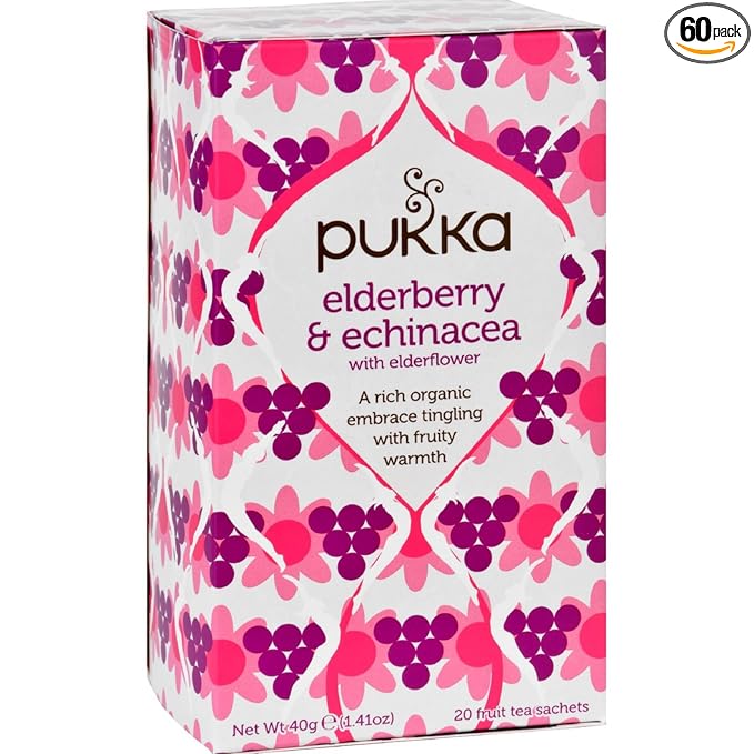 Pukka Herbal Teas Tea - Organic - Elderberry and Echinacea - 20 Bags - Case of 6