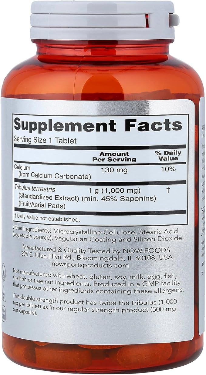 NOW Foods Sports Nutrition Tribulus (Tribulus terrestris) 1000 mg Double Strength Men's Health 180 Tablets
