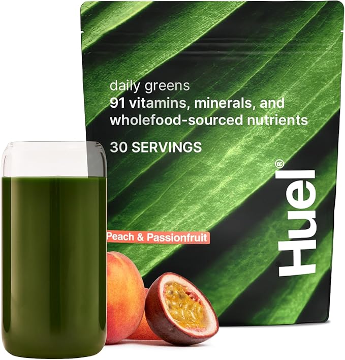 Huel Daily Greens Peach Passionfruit | Superfood Greens Powder | 91 Vitamins Minerals and Wholefood-Sourced Ingredients | Adaptogens Antioxidants Gut-Friendly Probiotics | 30 Servings