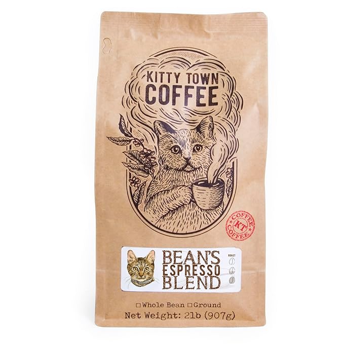 Kitty Town Coffee: Bean's Espresso Blend Medium Roast Coffee From Brazil Guatemala &amp Papua New Guinea 2lb (32oz) Ground