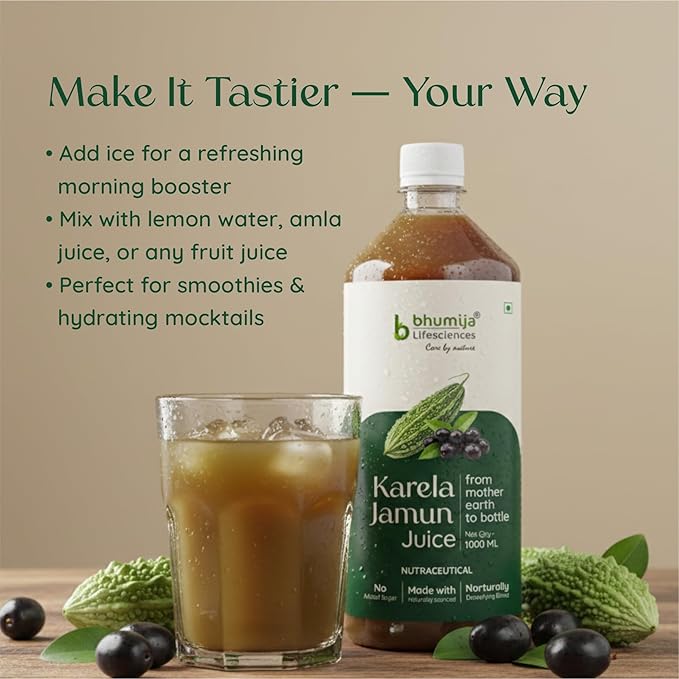 Bhumija Lifesciences Karela Jamun Juice (Sugar Free) 1 LTR. (Pack of Two)
