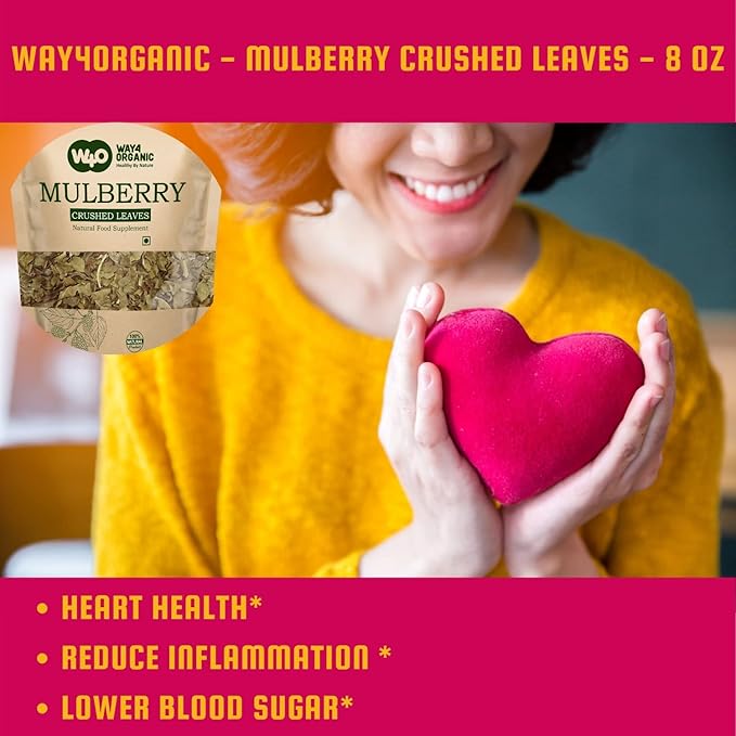 Mulberry Leaf Tea 8 Oz Dried Crushed Leaves Best Caffeine Free Tea - Way4Organic (8 Oz (2 Pack))