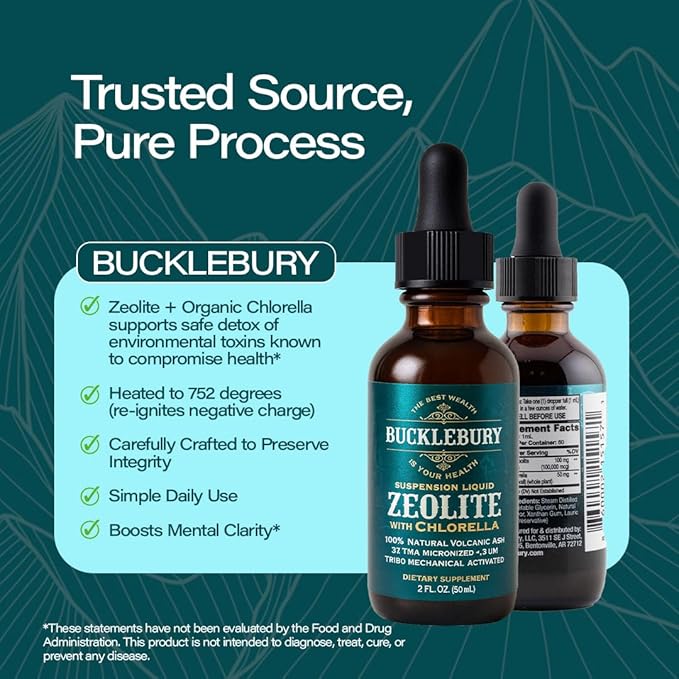BUCKLEBURY Zeolite Liquid Suspension w/Chlorella - Detox Support Immune System and Digestive Tract Health Support for Kids and Adults (60 Servings)