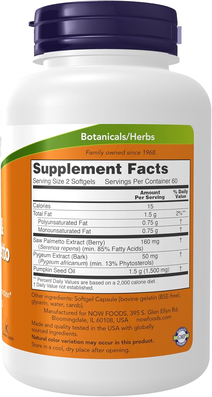 NOW Foods Pygeum &amp Saw Palmetto 120 Softgel (Pack of 2)