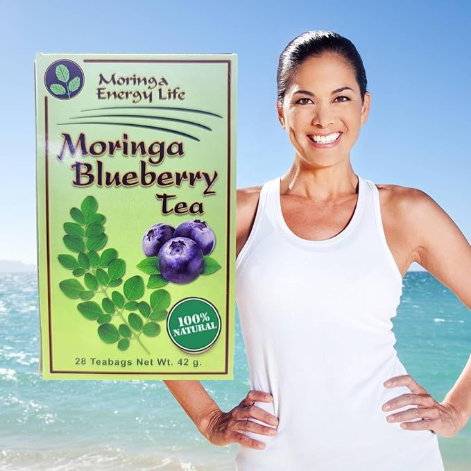 Moringa Blueberry Tea 28 tea bags (Keto Detox Paleo Vitamin &amp Minerals Booster Vegan Gluten-Free Non-GMO Caffeine-Free) (3-pack)