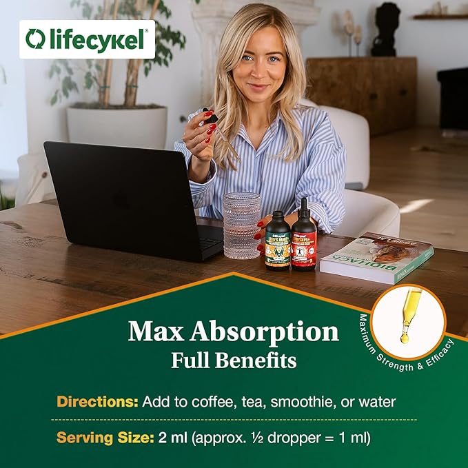 Life Cykel Cordyceps +Lion's Mane Extract Performance Pack - Organic Mushroom Supplement for Energy Focus &amp Mental Clarity - USA Made Pure &amp Potent Mushroom Liquid Drops for Adults