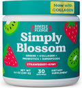 Simply Blossom Nutrition Daily Greens &amp Superfood Powder + Collagen + Probiotics for Women's Digestive Health &amp Bloating Relief. Help Your Health Bloom - 30 Day Supply - Strawberry Kiwi