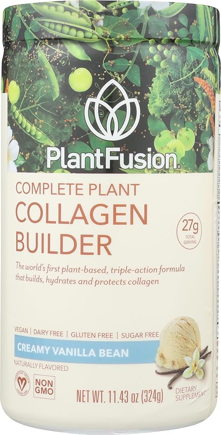 PlantFusion Vegan Collagen Powder - Plant Based Collagen Protein Powder for Muscle &amp Joints Hair Skin &amp Nails - Keto Gluten Free Soy Free Non-Dairy No Sugar Non-GMO - Vanilla 11.43 oz