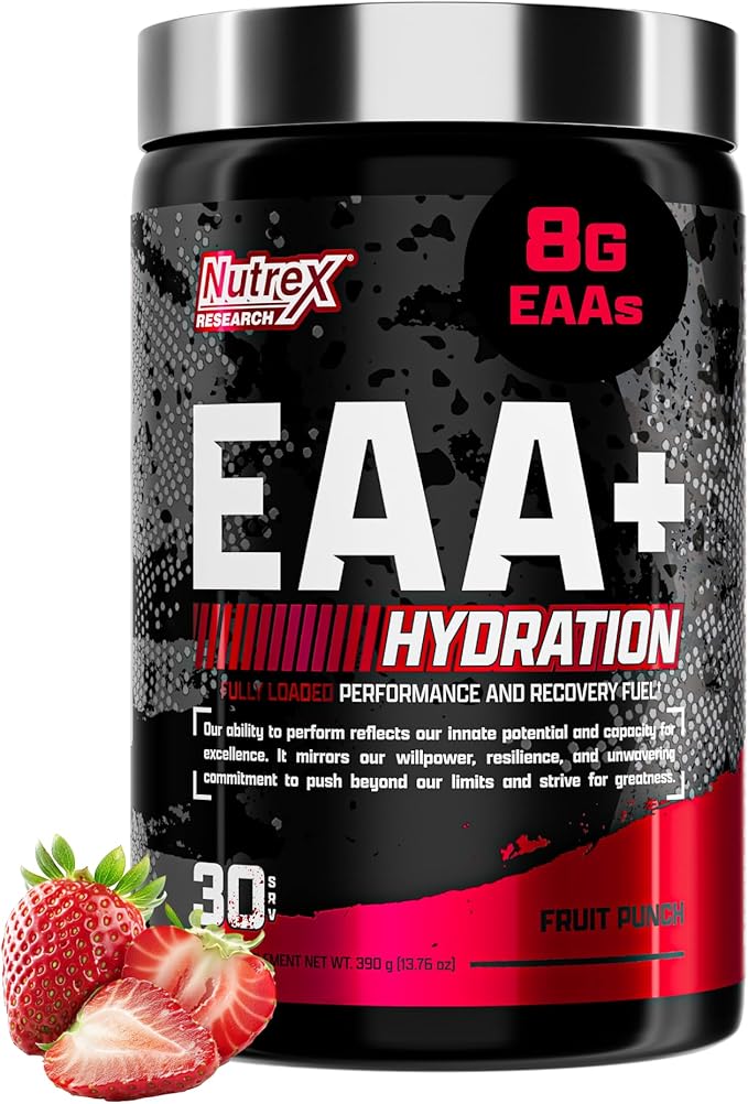 Nutrex Research EAA Hydration | EAAs + BCAA Powder | Muscle Recovery Strength Muscle Building Endurance | 8G Essential Amino Acids + Electrolytes | 30 Servings (Fruit Punch)
