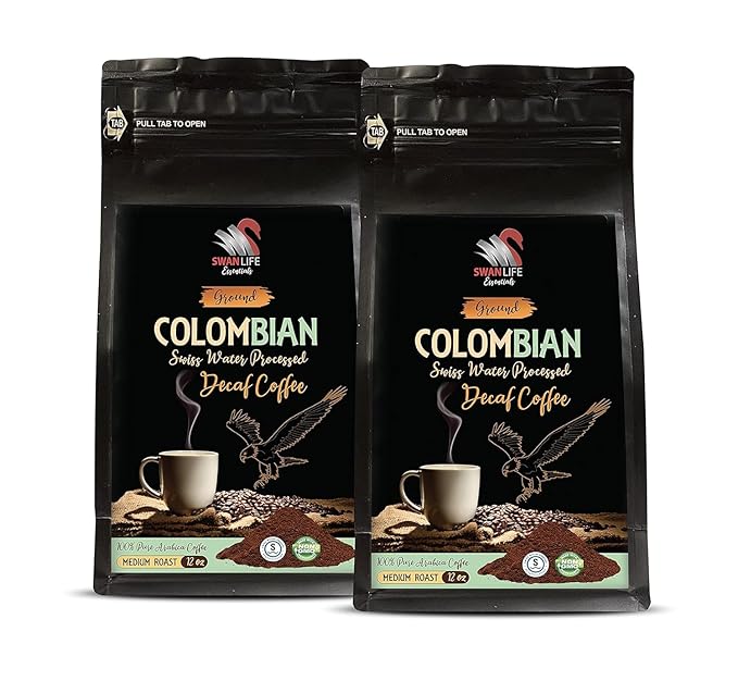 Relaxing Decaf Coffee - DECAF COLOMBIAN COFFEE GROUND - Swiss Press Decaf Coffee Ground Swiss Decaf Decaf Coffee Notes Low-Acid Decaf Fresh Decaf Blend Smooth Coffee Experience 2 Pack