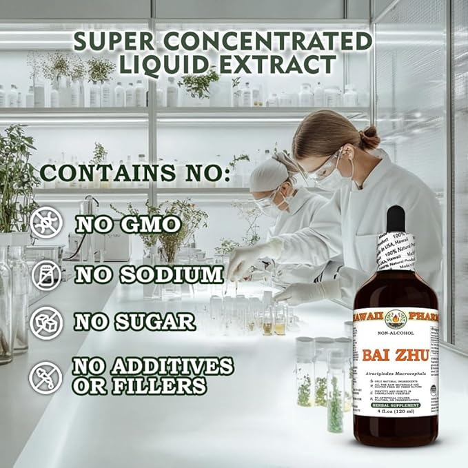 Bai Zhu (Atractylodes Macrocephala) Dry Rhizome Glycerite Made in Hawaii All Natural Vegan Lab Tested Alcohol-Free Liquid Extract - 32 fl.oz