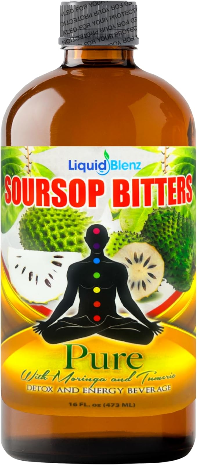LIQUID BLENZ Pure Soursop Bitters with Moringa &amp Turmeric | Herbal Detox &amp Natural Energy Support | 16 fl oz