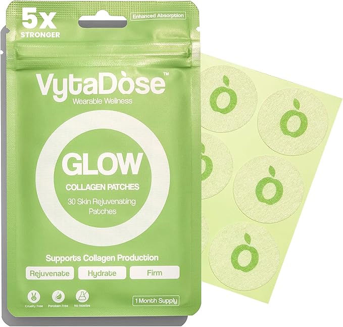 Collagen Glow Beauty Restore Patches | 5X Stronger Formula | Collagen Peptides Vitamin C Pro-Retinol Coq10 Hyaluronic Acid &amp Biotin for Hair Growth | Daily Patch for Skin &amp Hair Wellness