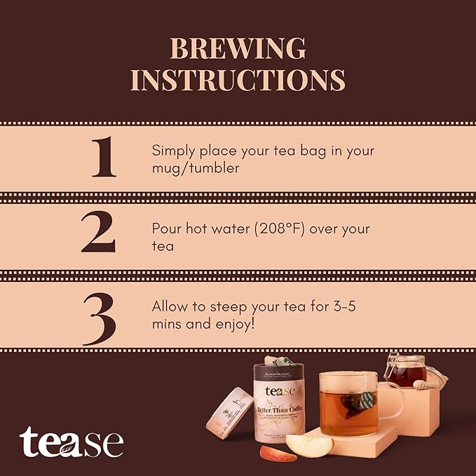 Tease Tea Organic Black Tea - Better Than Coffee Herbal Tea Redefine Your Mornings Organic Black Loose Leaf Herbal Tea Made with Apple Blackberry Leaves for a Perfect Daily Boost