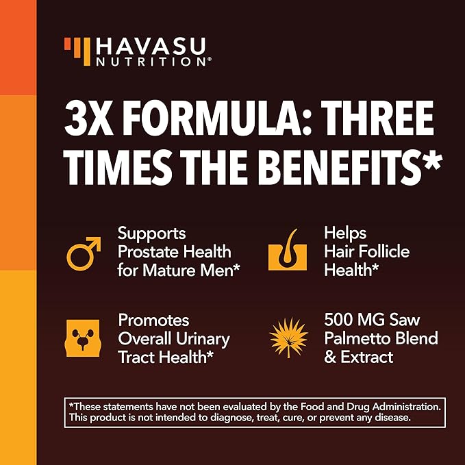 Saw Palmetto Supplement with Stinging Nettle and Pumpkin Seed Extract - Advanced 3X Formula - DHT Blocker Urinary Health and Prostate Support for Mens Health - Vegan Non-GMO Capsules - 2 Month Supply