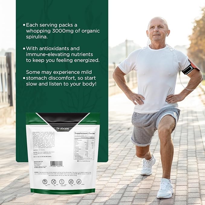 Probase Nutrition Organic Spirulina Supplement 3000MG Per Serving 720 Tablets (4 Month Supply) No Filler &amp Non-GMO Rich in Vegan Protein Vitamins &amp Prebiotics Premium Spirulina Pills