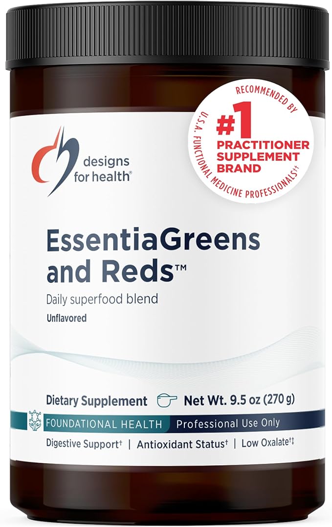 Designs for Health EssentiaGreens and Reds (Unflavored 30 Servings) Vegan Superfood Powder with Spirulina Kale Apple &amp More for Daily Nutrition and Digestive Health