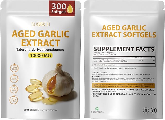Aged Garlic Extract - 300 Count 10000mg Aged Garlic Supplements for Daily Wellness &amp Cardiovascular Wellness Routines Non-GMO All-Natural Softgels Pure Antiox Wellness