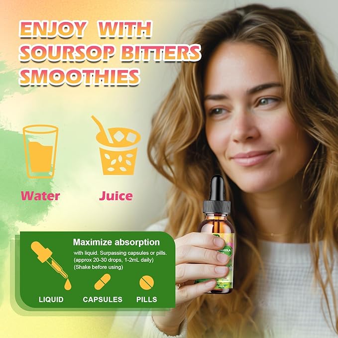 Soursop Bitters Liquid Drops with Irish Sea Moss Black Seed Oil Soursop Graviola Leaves Extract - Multivitamin Complex Supports Antioxidant Slowing Cell-Aging Gut Cleanse Detox &amp Immunity Hea