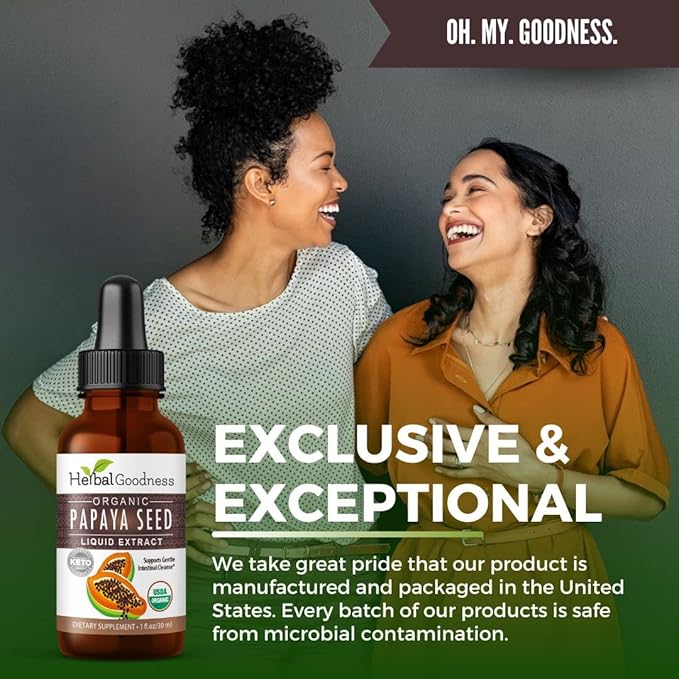 Herbal Goodness Papaya Seeds Digestive Enzymes 1oz -Organic Papaya Seed Extract for Gut &amp Digestive Health | Detox Cleanse Support Non GMO Gluten-Free Raw Unprocessed for High Potency
