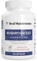 Real Mushrooms Zinc and Vitamin D2 Capsules – with Organic Chaga and Reishi Mushroom Extracts – Vitamins for Overall Wellness Support – Vegan Non-GMO Gluten-Free – 120 Count Mushroom Supplement