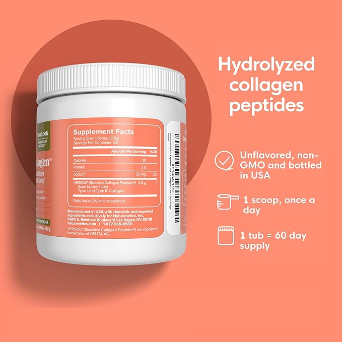 Naturenetics Hair Skin &amp Nails Collagen Peptides – Supports Skin Hydration &amp Hair Strength – Bioavailable Hydrolyzed Collagen – Unflavored Easy to Mix – Paleo &amp Keto-Friendly – 60 Servin