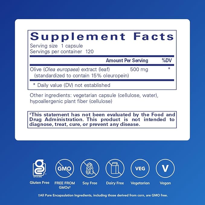 Pure Encapsulations Olive Leaf Extract | Hypoallergenic Supplement Supports Immune System and Healthy Intestinal Environment | 120 Capsules