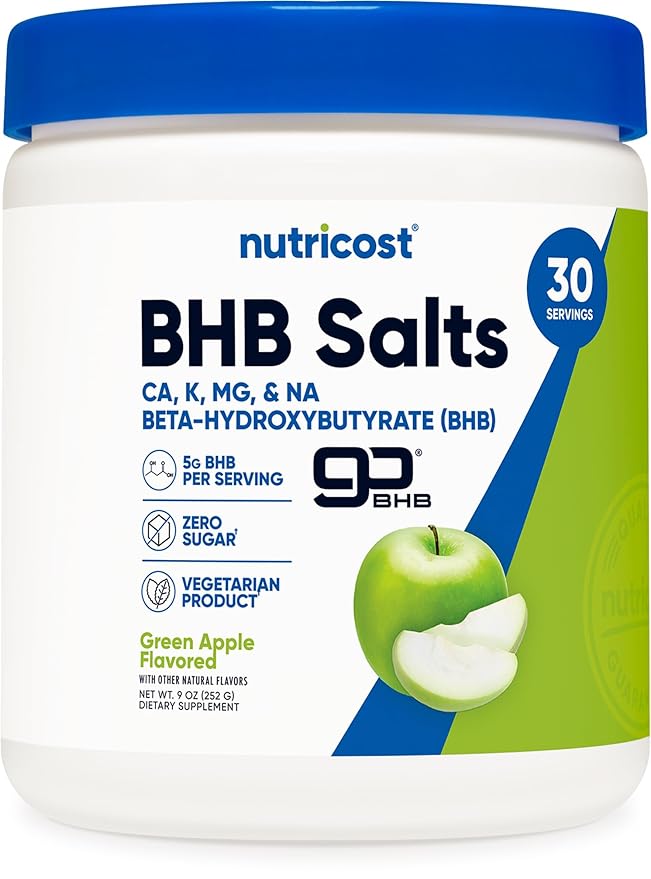 Nutricost BHB Salts Drink Mix (30 Servings Green Apple Flavored) (5G BHB Per Serving) - 0G Total Sugars Vegetarian Product