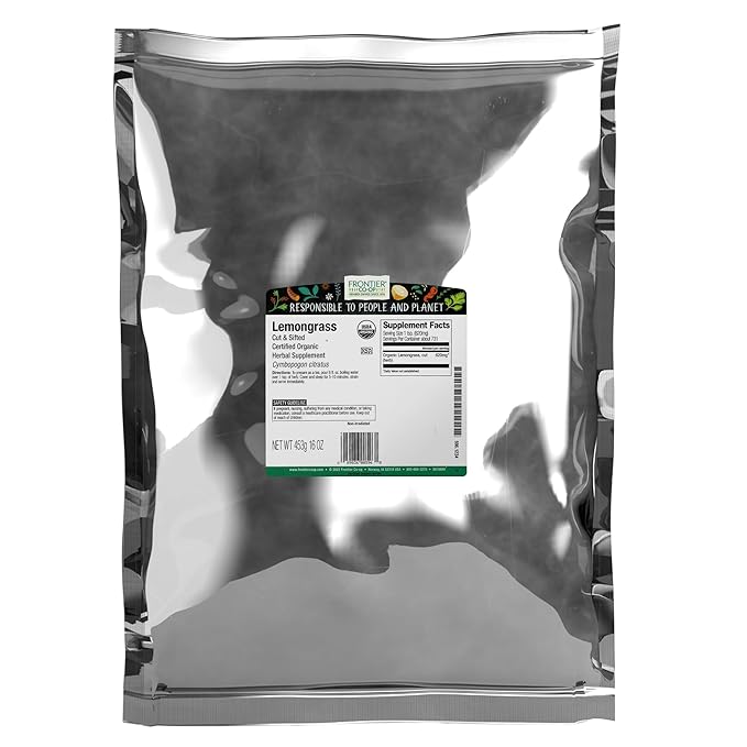 Frontier Co-op Organic Dried Lemongrass Cut and Sifted Bulk Bag - 100% Pure Natural Lemon Grass for Tea Seasoning | 16 Ounce (Pack of 1)