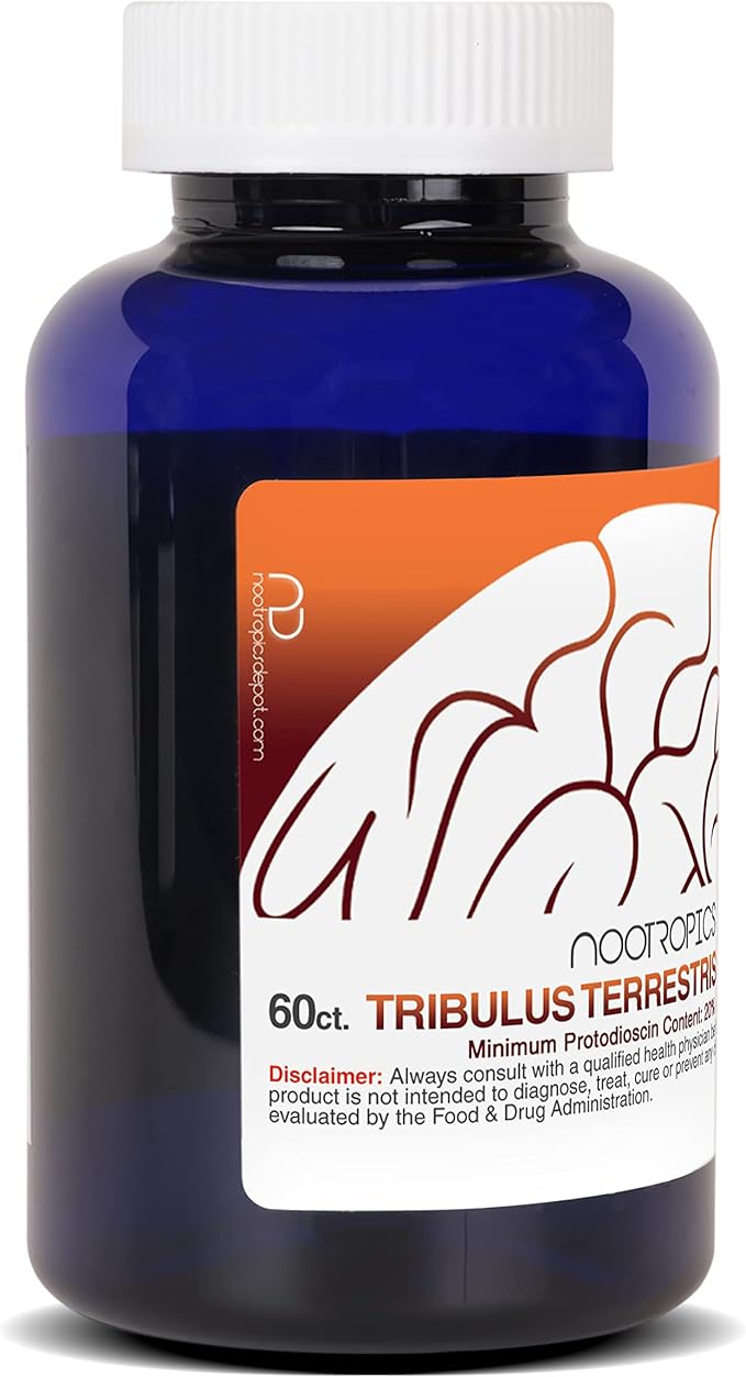Nootropics Depot Tribulus Extract Capsules | 500mg | 20% Protodioscin | Tribulus terrestris | Fitness Mood &amp Vitality | 60 Count