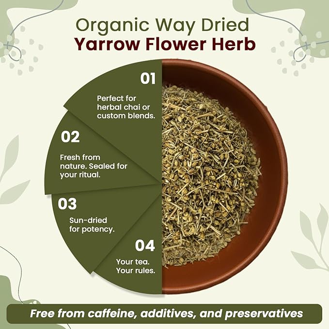 Organic Way Yarrow Flower Cut &amp Sifted (Achillea millefolium) - Herbal Tea | European Wild-Harvest | Kosher &amp USDA Certified | Vegan Non-GMO &amp Gluten Free | 100% Raw from Albania (1LBS /