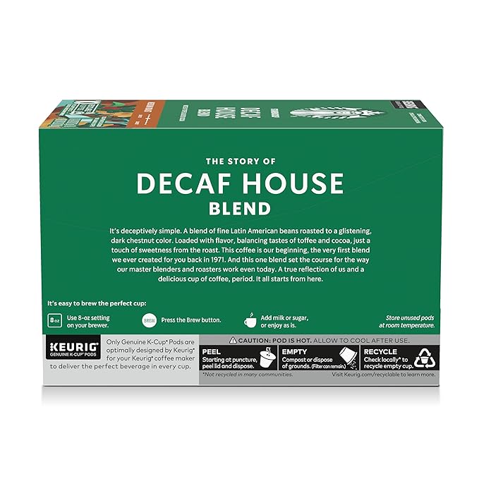 Starbucks K-Cup Coffee Pods Medium Roast Hot or Iced Coffee Decaf House Blend 40 Keurig Pods