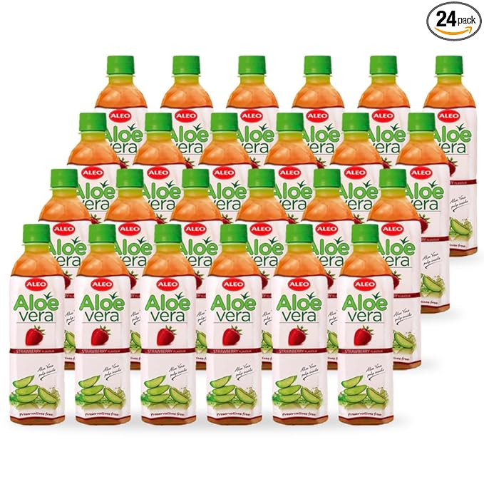 ALEO 0.5L x 24 Premium Strawberry Aloe Vera Drink - Natural No Preservatives No Artificial Colors Superior Taste Award 2025