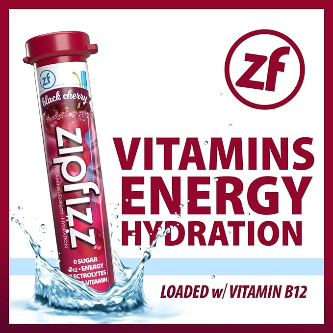 Zipfizz Energy Drink Mix Electrolyte Hydration Powder with B12 and Multi Vitamin Black Cherry 20 Count (Pack of 2)