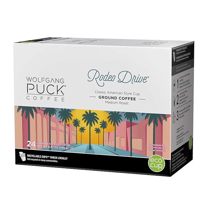 Wolfgang Puck Coffee Single Serve Capsules Medium Roast Compatible with Keurig K-Cup Brewers Rodeo Drive 24 Count (Pack of 1)
