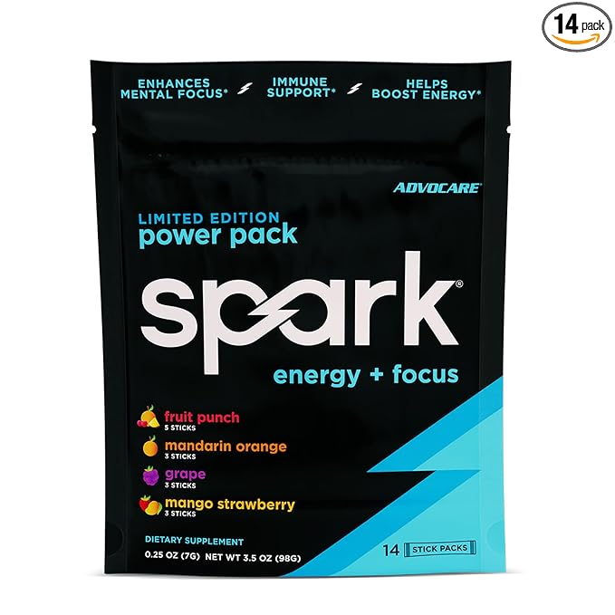AdvoCare Spark - Energy Drink Mix - Vitamin &amp Amino Acid Supplement - Supports Energy &amp Focus - Portable Immune Support - Sugar-Free - 14 Stick Packs- Variety Pack
